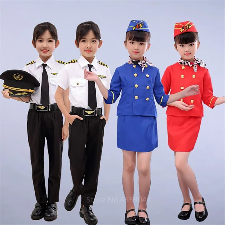 Pilot Uniform Flight Attendent Anime Cosplay Kids Stewardess Air Force  Halloween Costume Baby Girl Boy Captain Aircraft Fancy | Lazada PH