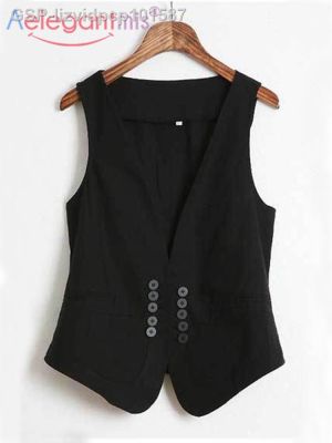 แฟชั่น2023♂Febaelegantmis ชุดยูนิฟอร์มสีดำสำหรับชุดสวมใส่แบบทางการเสื้อกั๊กทำงานเสื้อกั๊กสตรีธุรกิจ Y2K