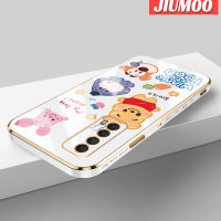 JIUMOO เคสสำหรับ Huawei Y7A P Smart 2021ลายการ์ตูนยิ้มสัตว์ใหม่กรอบสี่เหลี่ยมพื้นผิวชุบซิลิก้าเจลกันกระแทกเคสมือถือฝาครอบป้องกันเลนส์กล้องถ่ายรูป