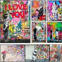 Banksy Wall Art I Love You Kid Boy Graffiti โปสเตอร์ห้องนั่งเล่นสมัยใหม่ผ้าใบพิมพ์งานศิลปะ Pop Street ตกแต่งบ้าน Unframed New