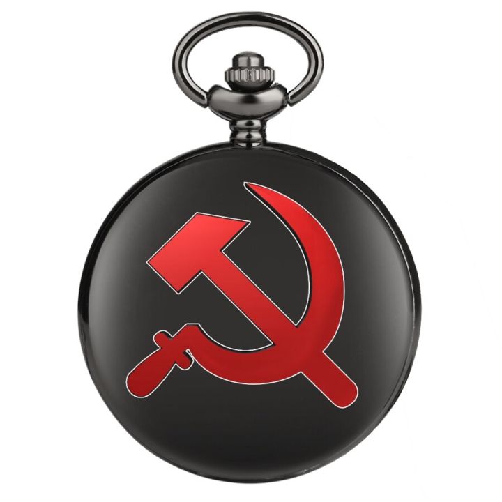 นาฬิกาควอตซ์สไตล์ค้อนเคียวโซเวียตสีแดงสร้อยคอทองสัมฤทธิ์จี้นาฬิกาสัญลักษณ์คอมมิวนิสต์ของขวัญโซ่
