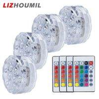 LIZHOUMIL ไฟใต้น้ำ4ชิ้นพร้อมไฟ LED รีโมทคอนโทรลกันน้ำสำหรับฐานแจกันบ่อเลี้ยงปลา