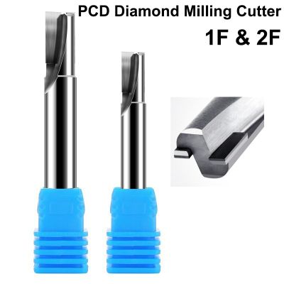 1PC PCD Diamond Milling Cutter คาร์บอนไฟเบอร์กลาส Bakelite Machining Tool วัสดุ CNC Carbide Engraving Bits 6mm End Mill