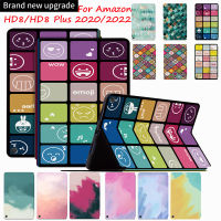 Casing Tablet สำหรับ Amazon HD 8 Plus 2020 8.0นิ้วเคสสำหรับ Amazon HD8 Plus เคสลาย2022ภาพวาดหลากสีสันลายตารางหมากรุกเคสหนัง PU