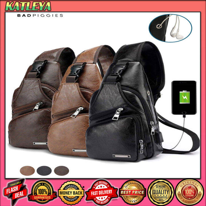 ORIGINAL LEATHER SLING WATERPROOF REFLECTIVE MEN CHEST BAGS WITH