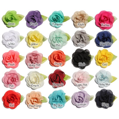 Wholesale Korean Hair Accessory chiffon rose Flower With Leaf for Hair Clip Hair Barrettes 30pcslot 25color