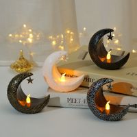 MA1MBB Eid Mubarak LED Moon Candlestick Middle East Festival Decorative Arrangement Arab Lantern Electronic Candle Wind