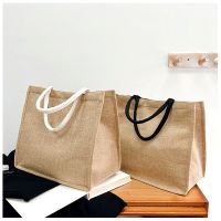 Summer Large Capacity Eco-Bags With Top Handle Portable Shopping Bag Vintage Linen Tote