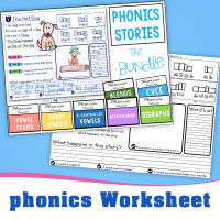 62 หน้าPhonics Storiesแผ่นงานกิจกรรมสมุดงานก่อนวัยเรียนหน้าฝึกภาษาอังกฤษการบ้านทรัพยากรการเรียนรู้ในช่วงต้นของขวัญการศึกษาสระสั้นคู่DigraphsผสมผสานCVCEสระควบคุมR