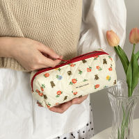 Hylhexyr Females Bear Flower Pattern Quilted Cotton Cloth Pen Bag Zipper Cosmetic Bags Make Up Case For Girl