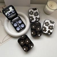 2023 Contact Lens Case Sweet Cool Dark Black Flowers Style for Travel Lady Portable Storage Eye Care Container with Mirror