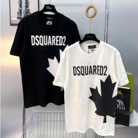 DSQ เสื้อยืด Ultra-High-End เสื้อยืดที่เหมาะกับชายและหญิงเส้นรอบวงข้าง DSQUARED2เสื้อขนาดใหญ่ใบเมเปิลสูง