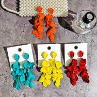 Exaggerated Acrylic Petal Flower Tassel Long Earrings For Women Beach Holiday Jewelry Red Yellow Blue Colors