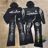 2023fw วินเทจ Hellstar สตูดิโอเสื้อกันหนาวหมวกผู้ชายผู้หญิงล้างเถ้าขนาดใหญ่ P Ullovers