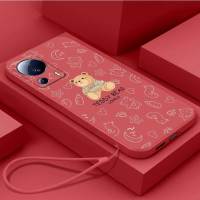 เคส Xiaomi ซิลิโคนเหลว13เคสโทรศัพท์เบาบางนิ่มป้องกันเคสกันกระแทกมือถือเรียบลายการ์ตูนหมีน่ารักพร้อมสายคล้อง