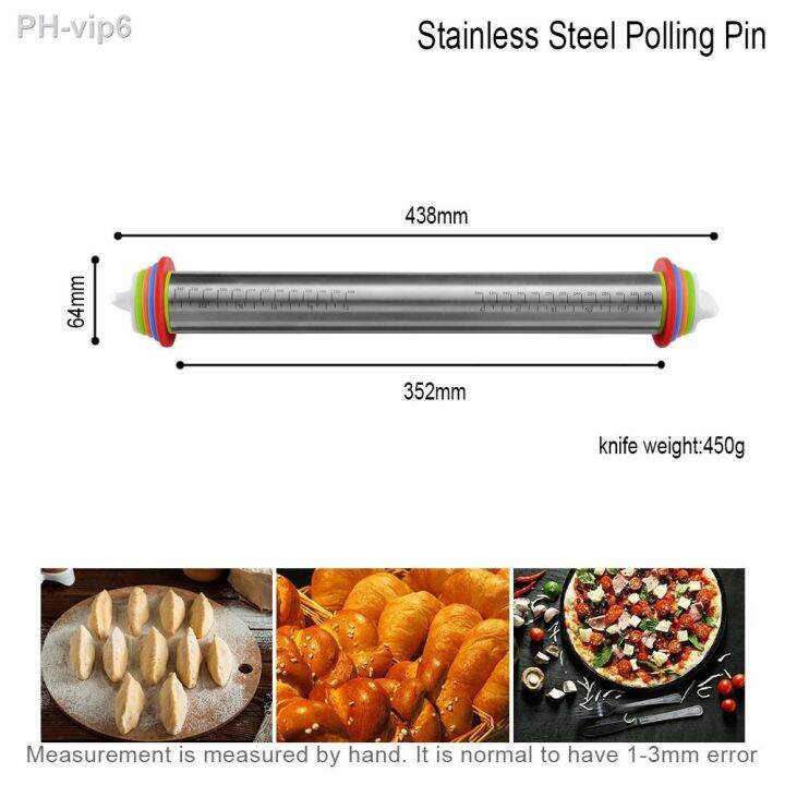 adjustable-stainless-steel-rolling-pin-dough-mat-dough-roller-4-removable-adjustable-thickness-rings-pizza-pastry-pie-baking-new