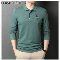 EERSHENSHI คอเสื้อแขนยาวโปโลคอปกขนาดพิเศษผู้ชายปักลำลองหลวมเสื้อโปโลมีสไตล์ธุรกิจ