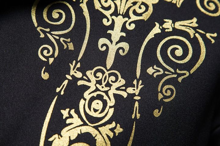เสื้อผู้ชายแขนยาวปกกระเป๋าผสมคอปกธุรกิจเข้ารูปแบบทางการสีเข้มเสื้อเชิ้ตพิมพ์ลายดอกไม้กระดุมสี่ฤดู22-23