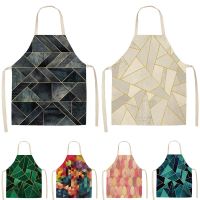 Art Stripe Printing Kitchen Apron for Men and Women Household Cooking and Baking Shop Cotton and Linen Cleaning Apron Delantales