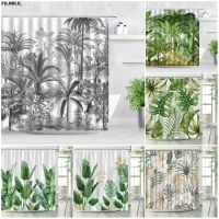 【CW】❈☬♣  Jungle Shower Curtain Trees Leopard Leaves Scenery Curtains Set