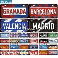 【YF】❍❃✒  [SQ-DGLZ] Spain License Plate Metal Sign Plaque Tin Wall Bar BARCELONA/MADRID/SEVILLE Flag Poster