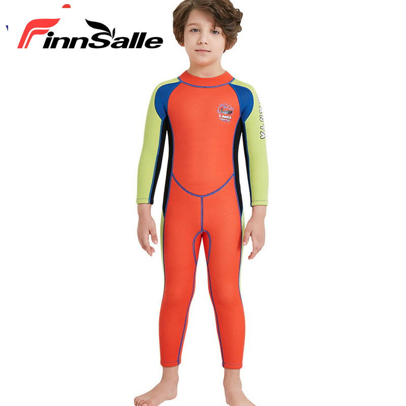 Long Sleeve UV Protection Swimming Suit Back Zip for Surfing Scuba Snorkeling Diving Fishing Full Body Kids Wetsuit Neoprene One Piece Warm Swimsuit 2.5MM for Girls Boys Children 