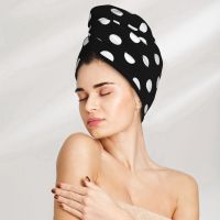 Magic Microfiber Shower Cap Black White Polka Dot Towel Bath Hat Dry Hair Cap Quick Drying Soft Lady Turban Head Towels