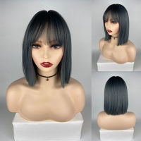 URCGTSA Synthetic Wigs Short Straight Bob Wigs with Bangs for Black Women Party Cosplay Wigs Shoulder Length Bangs Hair