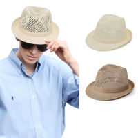 Rattan MESH Fedora หมวกฟางปีกกว้าง กันแดด ชายหาด สําหรับผู้ชาย ผู้หญิง