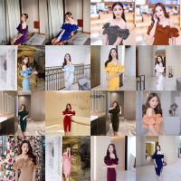 11284 Dress เดรส ปาดไหล่ ระบาย ผ่าหน้า Off-the-shoulder, slit-front dress