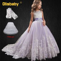 Summer Floral Girls Birthday Dress Childrens Eleghant Wedding Party Bridal Gowns Fluffy Girls Lace Diamond Dresses Long Tail