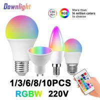 1-10PCS remote control LED Bulb dimming spotlight RGBW GU10 A60 G45 C37 AC220V 6W 10W 24 key remote control color light 6500K