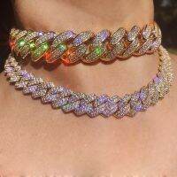 Iced Out Women 20Mm Heavy Cuban Choker Necklace Full Rhinestones Paved Clustered Miami Cuban Link Chain Necklace Hip Hop Jewelry