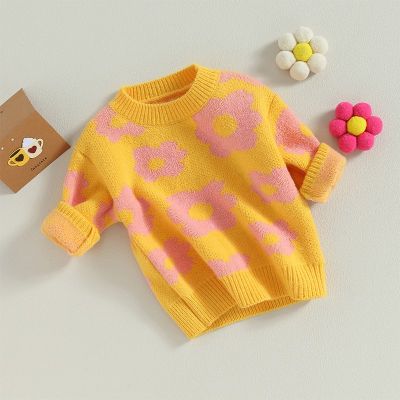 Autumn Winter Baby Girls Boys Sweater Toddler Knitted Clothes Flower Print O-neck Sweatshirt Long Sleeve Tops Pullovers For Kids