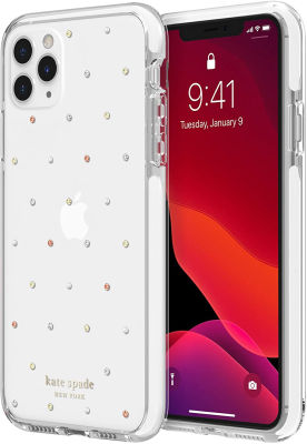 Kate Spade New York new york Defensive Hardshell Case (1-PC Comold) for iPhone 11 Pro Max - Pin Dot Gems/Pearls/Clear/White Bumper (KSIPH-135-PDGPC) Pin Dot Gems &amp; Pearls Case