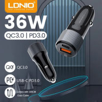 LDNIO 36W อุปกรณ์เสริมรถยนต์ติดรถยนต์ PD 3.0ซุปเปอร์ชาร์จแบบเร็วที่ชาร์จสำหรับรถ PD แบบคู่เครื่องชาร์จ USB เร็วชนิด C ติด QC3.0