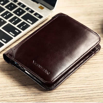 TOP☆【Genuine Cowhide Leather】ManBang Brand Hot Sale Luxury Mens Wallet Original Short First Layer Cowhide Purse Three Fold Casual Business Classic