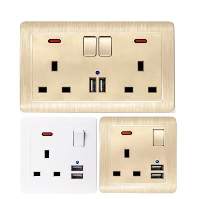 【NEW Popular89】ปลั๊ก WallUK USB OutletPlastic GoldPlate 13A ElectricSwitched 3250WHome Office