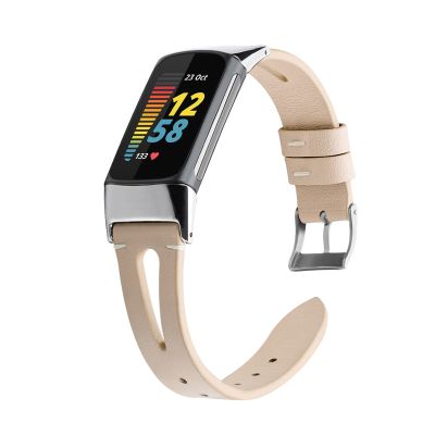 สำหรับ Fitbit Charge 5 FC5-18ปลายแหลมสายหนังสายนาฬิกาข้อมือ (สีแอปริคอท) (จำหน่ายเอง)