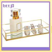 BTTJ0 กระจกสำหรับผู้หญิง ถาดตกแต่งสวยงาม 7.875.51.38นิ้ว ทองสีทอง ถาดเครื่องประดับวินเทจ ทำความสะอาดได้ง่าย ถาดตกแต่งกระจกสี่เหลี่ยมผืนผ้า ออฟฟิศสำหรับทำงาน