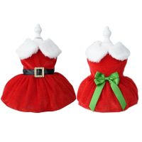 Christmas Pet Dog Clothes Dress for Small Dogs Cosplay Cat Dress Fancy Princess Puppy Dress Santa Claus Bow Skirt Dog Costume Dresses