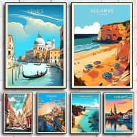 Nordic Retro Venice Algarve Canvas Art Print: เหมาะสำหรับตกแต่งผนังบ้านและห้องนั่งเล่น