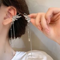 [COD] Folded Inlaid Drop Tassel Earrings Small Ear Clip New Temperament Net