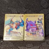 การ์ดโปเกมอนโลหะ HP 5000แบบสเปน Mewtwo Charizard Pikachu Gengar เงาของขวัญของเล่นเด็กเกม Pokémon GX Vmax