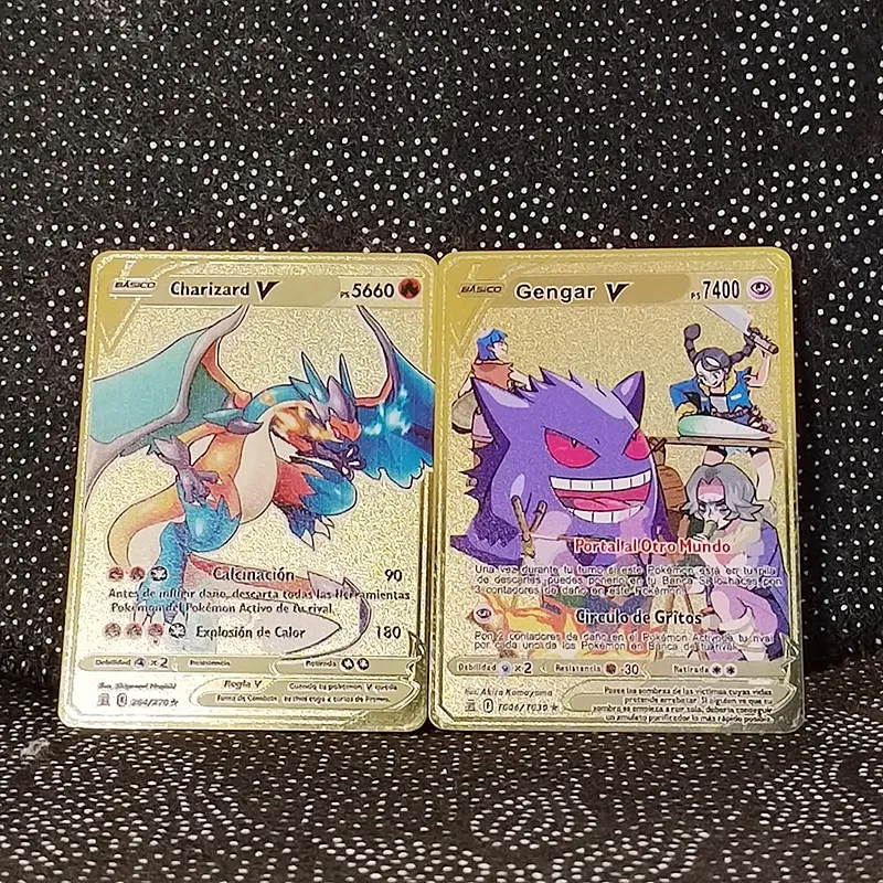 Spanish Pokémon Cards Metal Pokemon Letters Spanish Pokemon Iron Cards  Mewtwo Pikachu Gx Charizard Vmax Cartas