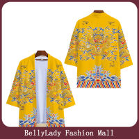 BellyLady เสื้อกิโมโนสตรีผู้ชายแฟชั่น,เสื้อคลุมคาร์ดิแกนทรงหลวมลำลองพิมพ์ลายมังกรย้อนยุค