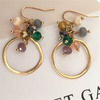 New Fashion Vintage Antique Gold Circle Drop Earrings for Women Colorful Bead Hang on Fish Hook Earrings