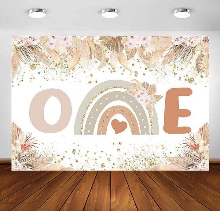 Bohemian Rainbow 1st Birthday Party Backdrop Pampas Grass Boho Rainbow ...