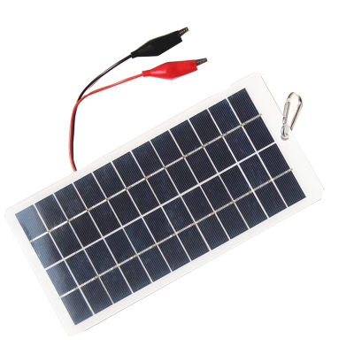 5W 12V Polysilicon Solar Panel Replacement Spare Parts Outdoor Portable Waterproof Charging Panel with Clips Can Charge 9-12V Battery