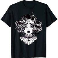 【New】 ผ้าฝ้ายคอกลมเสื้อยืด พิมพ์ลาย Horned Devil Girl Satanic Halloween Glitch Gothfrom S-4XL